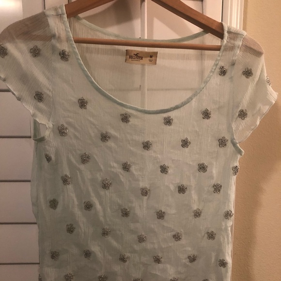 Hollister Tops - Hollister Light Blue with Sequin Flowers Top